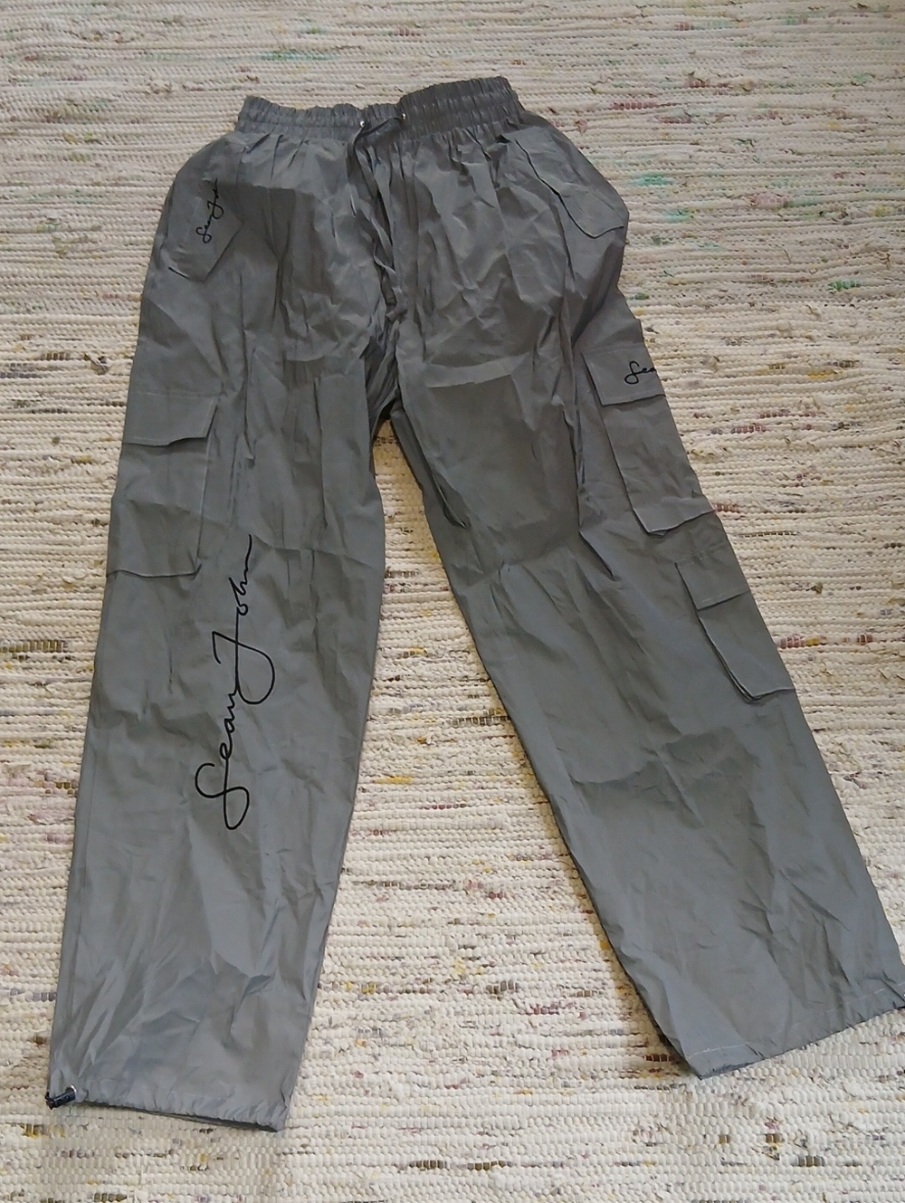 Sean John Reflective Silver Cargo Pants with Script Logo